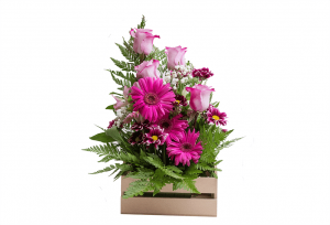 Gerberas y Rosas en base madera rústica (Variedad colores)