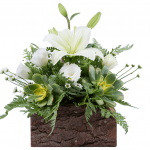 Suculentas y Liliums en madera rústica (colores surtidos)