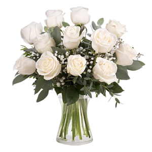 Rosas y Eucalipto en Florero Elegante (Elige color)