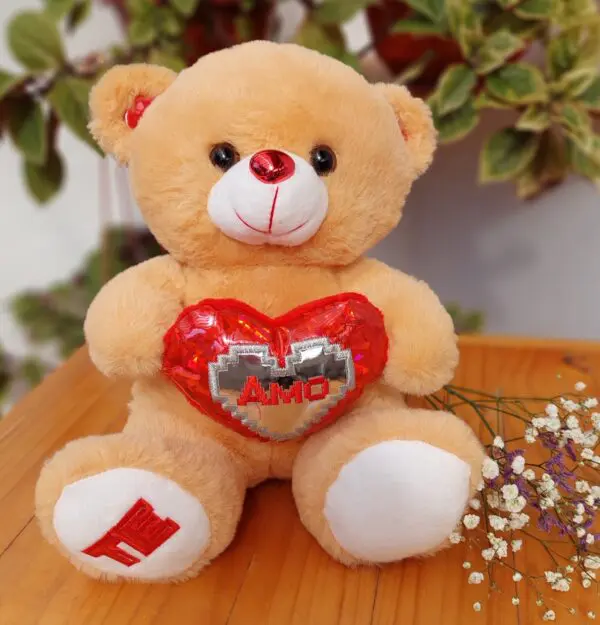 Peluche Oso Crema Flores 25cm San Valentin Enamorados Amor