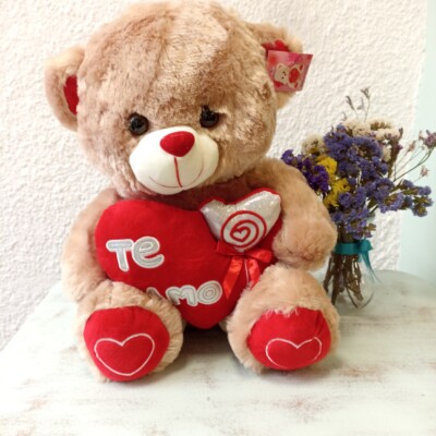 Peluche Oso Café Corazón Mediano Te Amo