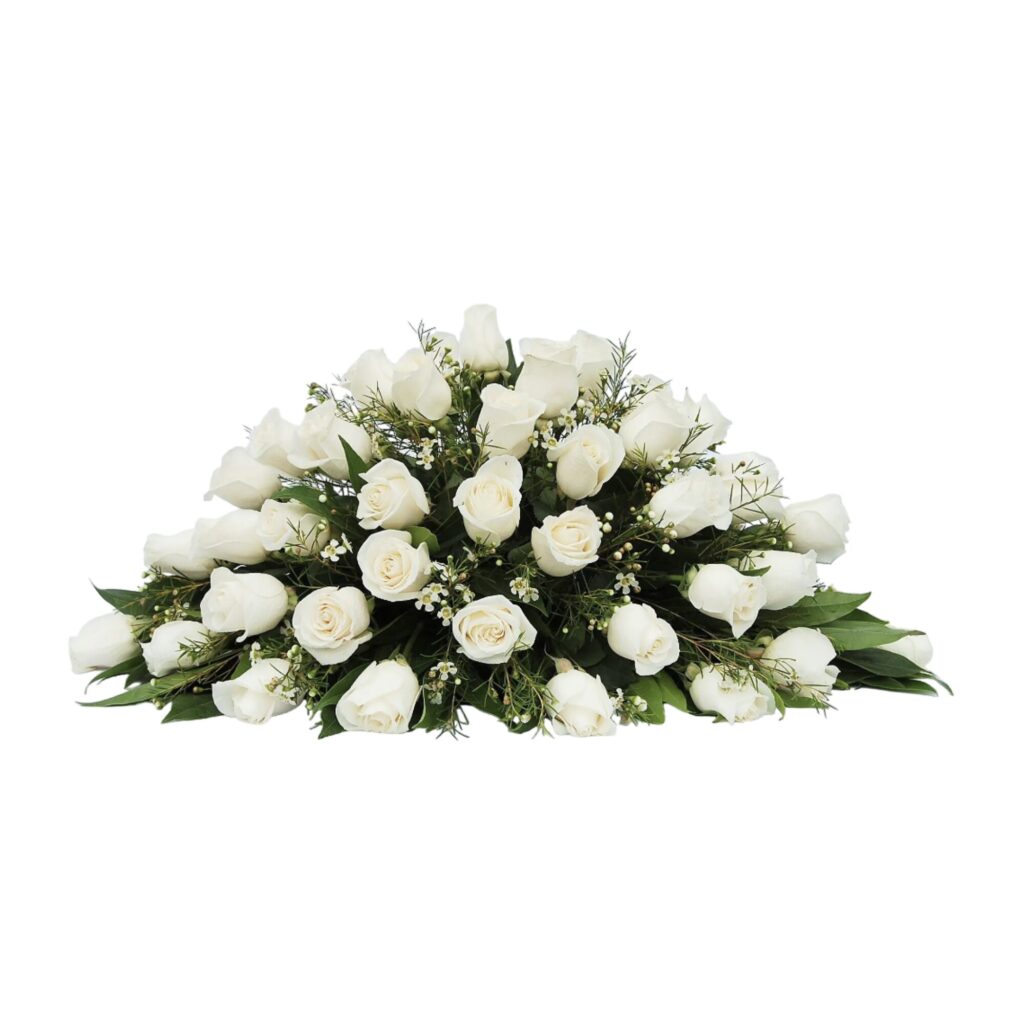 Arreglo Floral en Blanco Cubierta Condolencias Rosas Ecuatorianas