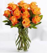Florero 12 Rosas Naranjas Crush