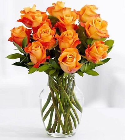 Florero 12 Rosas Naranjas Crush