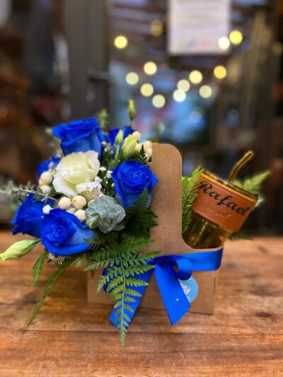Caja Flores & Café Personalizado Azul - Floreria Encactus Vina del Mar