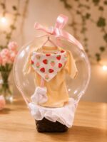 Globo burbuja con ropa de bebé y babero de fresas