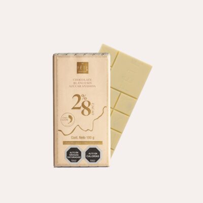 Barra chocolate Blanco 28% cacao sin azúcar añadida 100 g - La Fête Chocolat